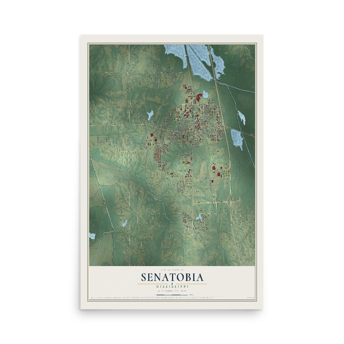 Map of Senatobia, Mississippi, 12 x 18 inch unframed archival matte print