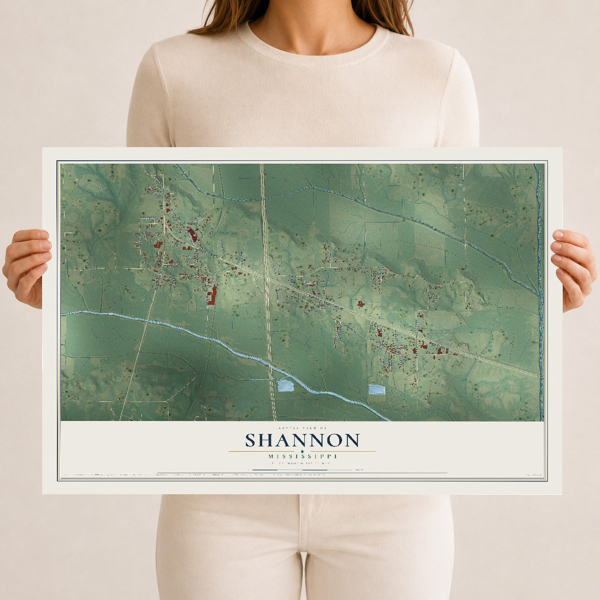 Map of Shannon, Mississippi, 12 x 18 inch unframed archival matte print