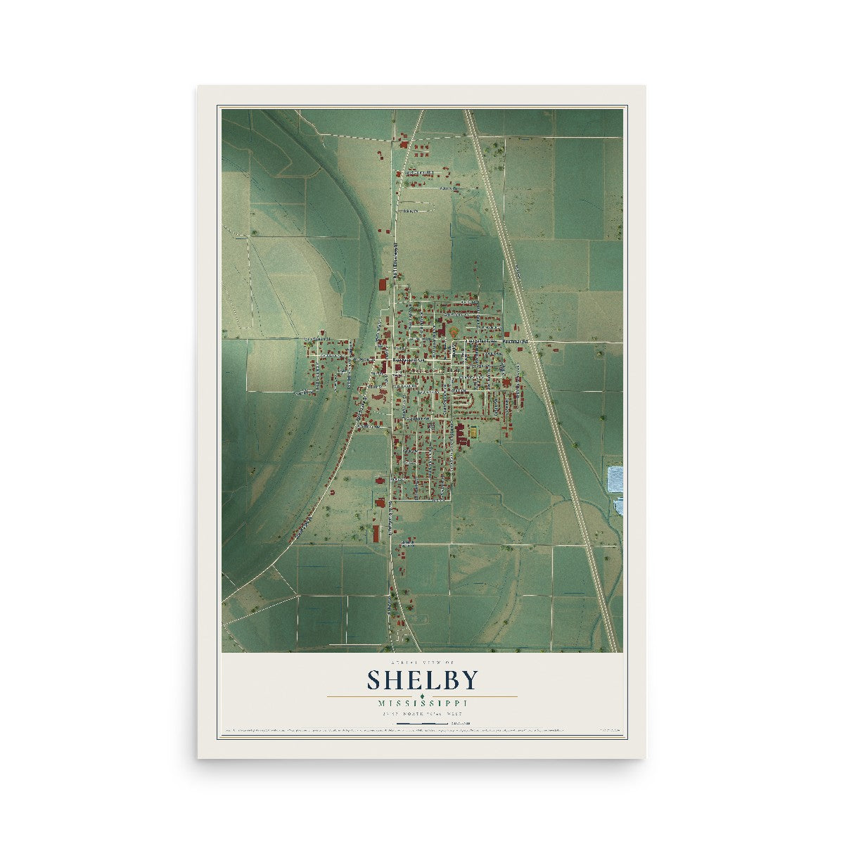 Map of Shelby, Mississippi, 12 x 18 inch unframed archival matte print