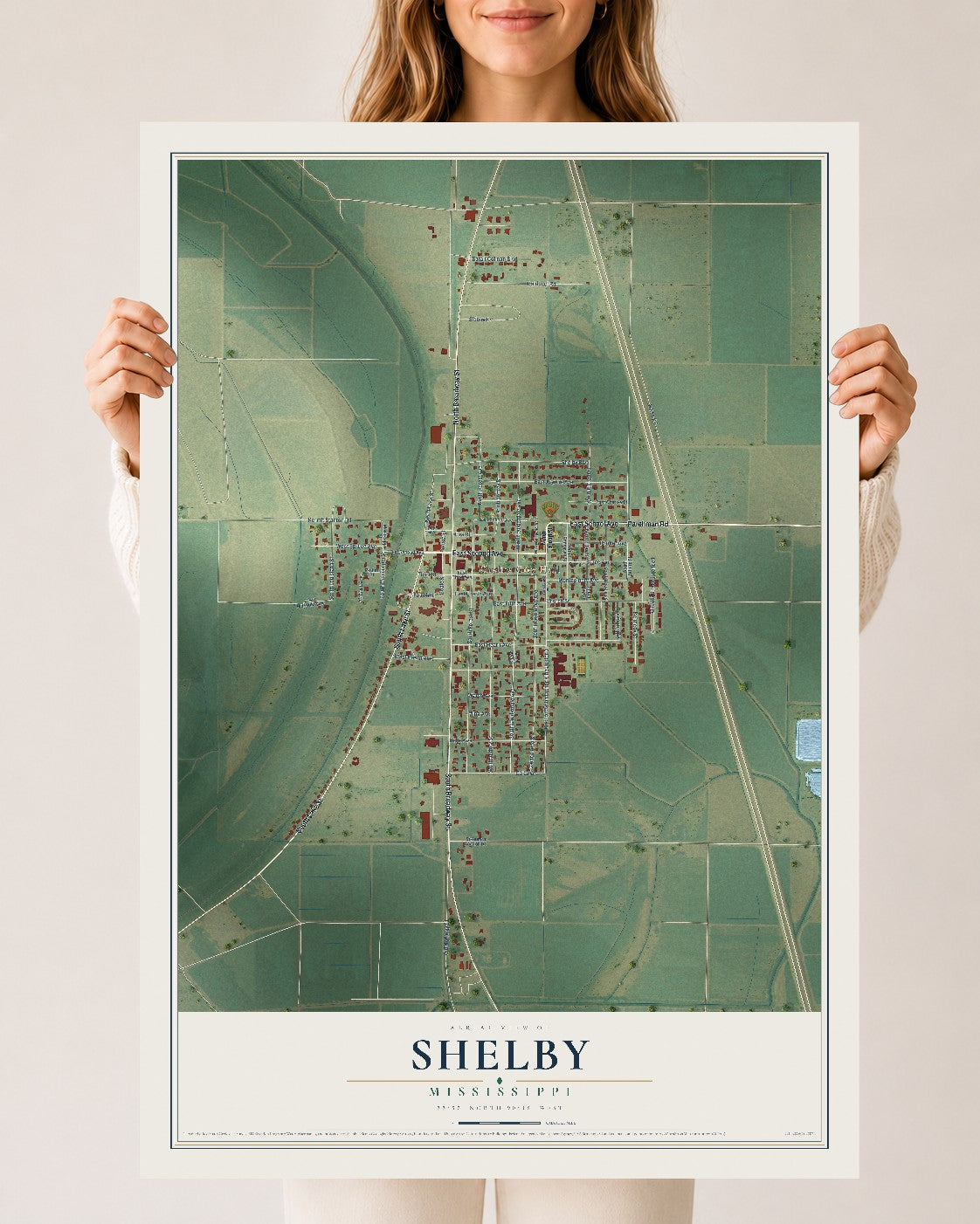 Map of Shelby, Mississippi, 24 x 36 inch unframed archival matte print