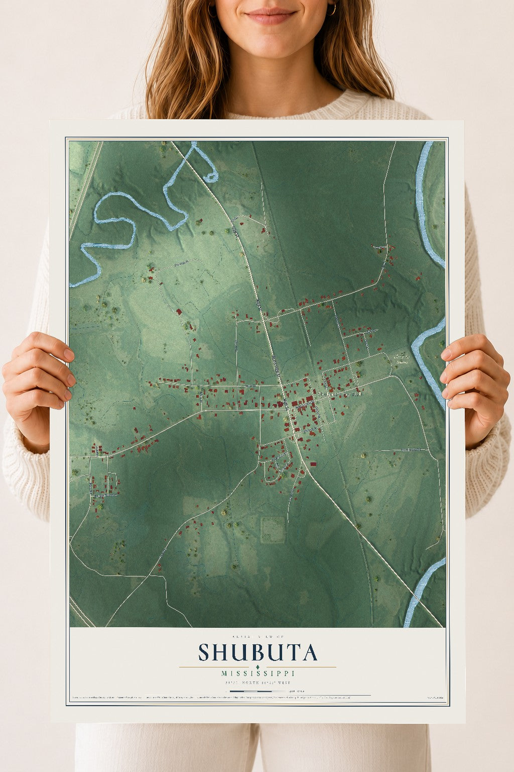 Map of Shubuta, Mississippi, 18 x 24 inch unframed archival matte print