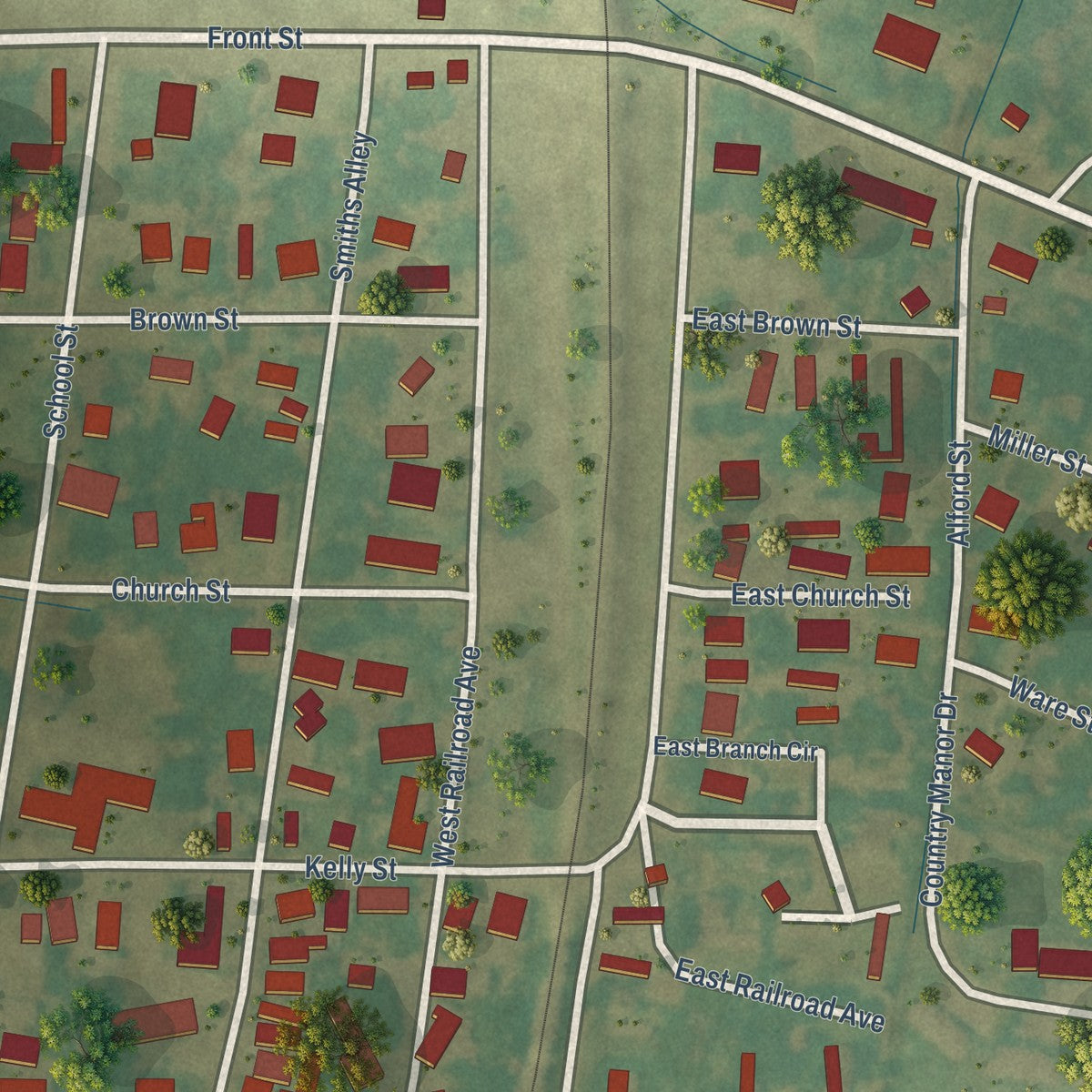 Close-up of the map of Sidon, Mississippi print showing street and building detail