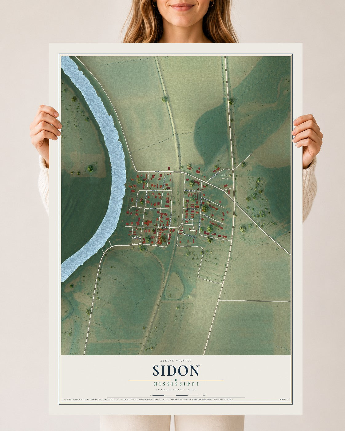 Map of Sidon, Mississippi, 24 x 36 inch unframed archival matte print