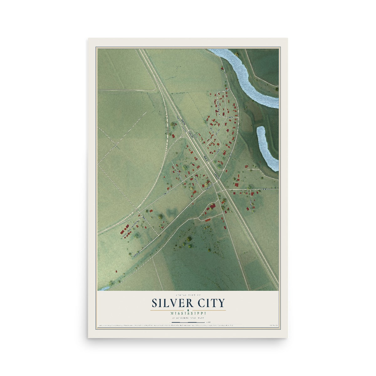 Map of Silver City, Mississippi, 12 x 18 inch unframed archival matte print