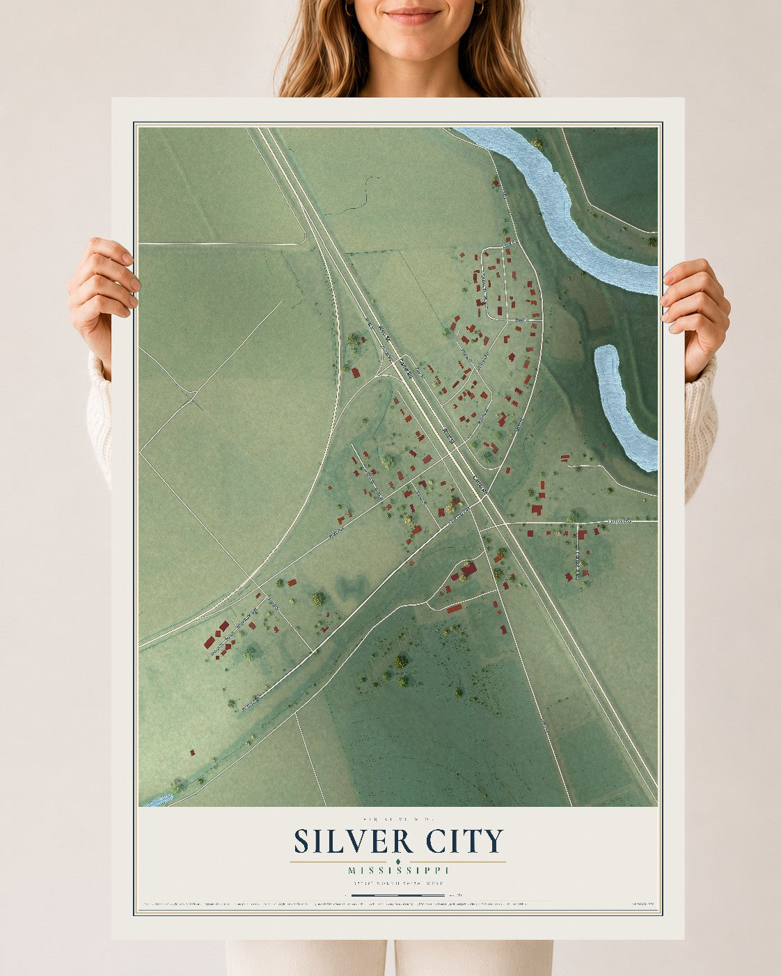 Map of Silver City, Mississippi, 24 x 36 inch unframed archival matte print