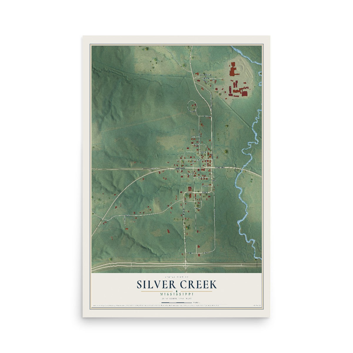 Map of Silver Creek, Mississippi, 12 x 18 inch unframed archival matte print