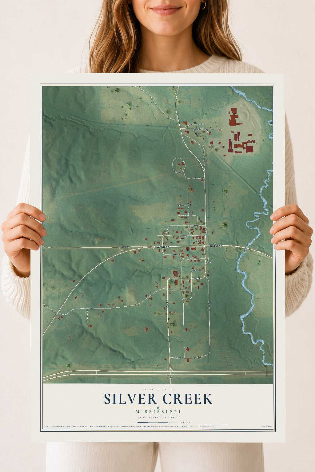Map of Silver Creek, Mississippi, 18 x 24 inch unframed archival matte print