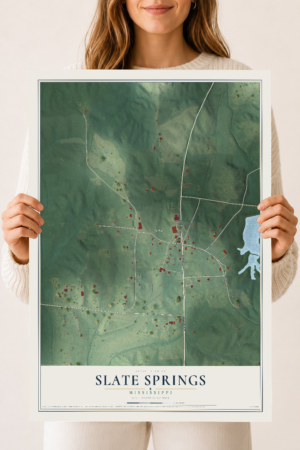 Map of Slate Springs, Mississippi, 18 x 24 inch unframed archival matte print