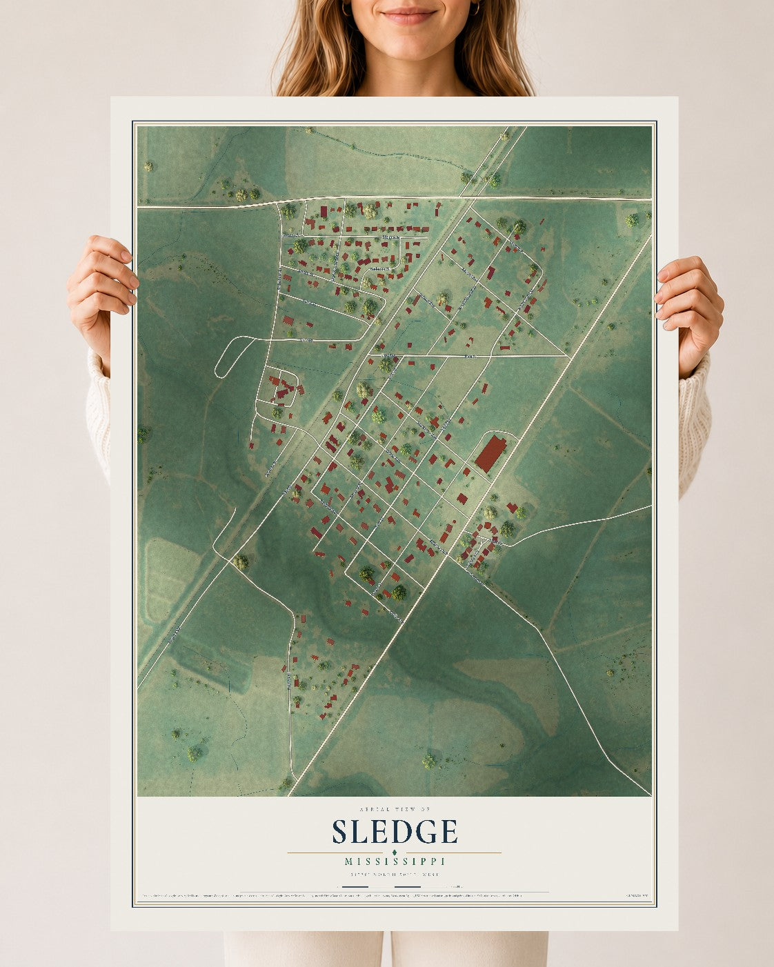 Map of Sledge, Mississippi, 24 x 36 inch unframed archival matte print