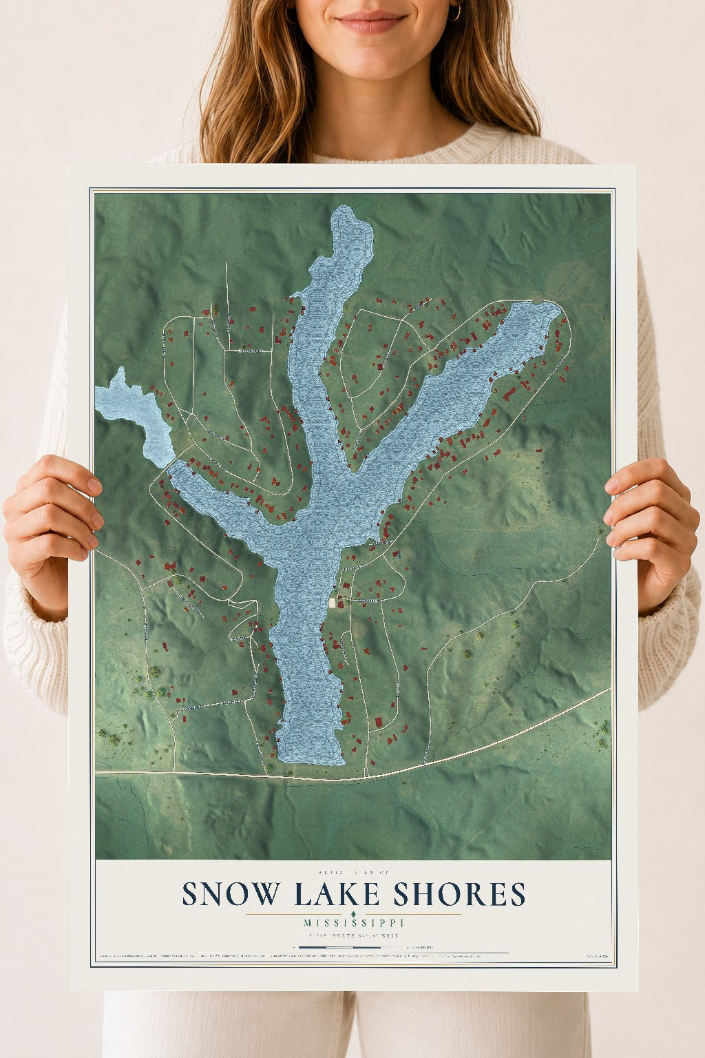Map of Snow Lake Shores, Mississippi, 18 x 24 inch unframed archival matte print
