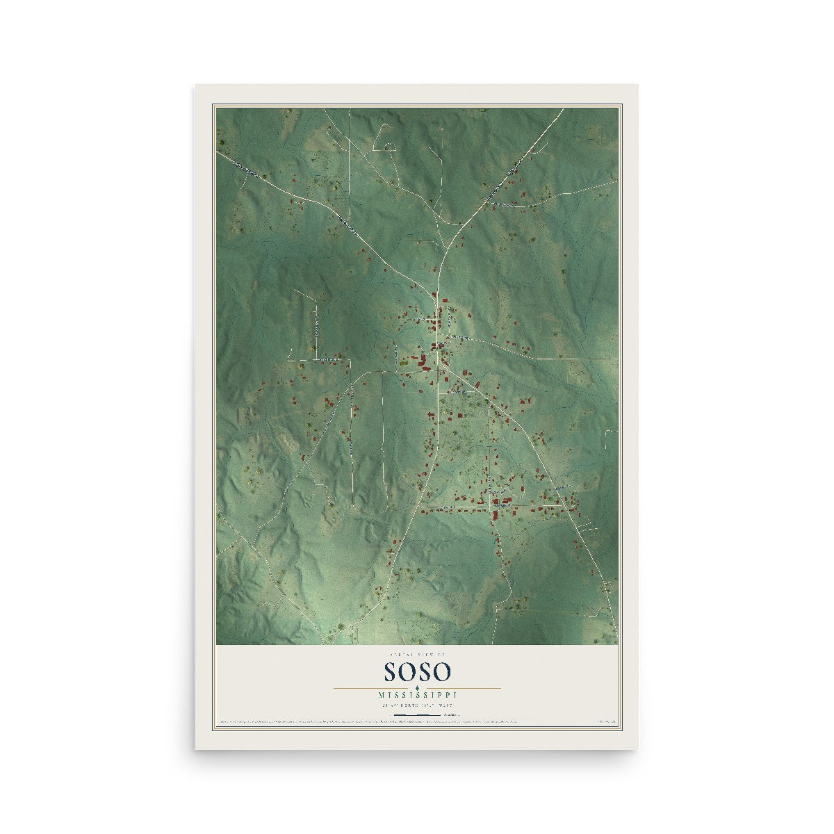 Map of Soso, Mississippi, 12 x 18 inch unframed archival matte print