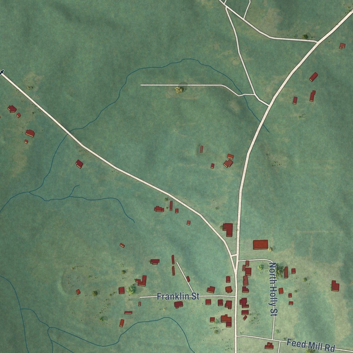 Second close-up of the map of Soso, Mississippi print showing more streets and buildings