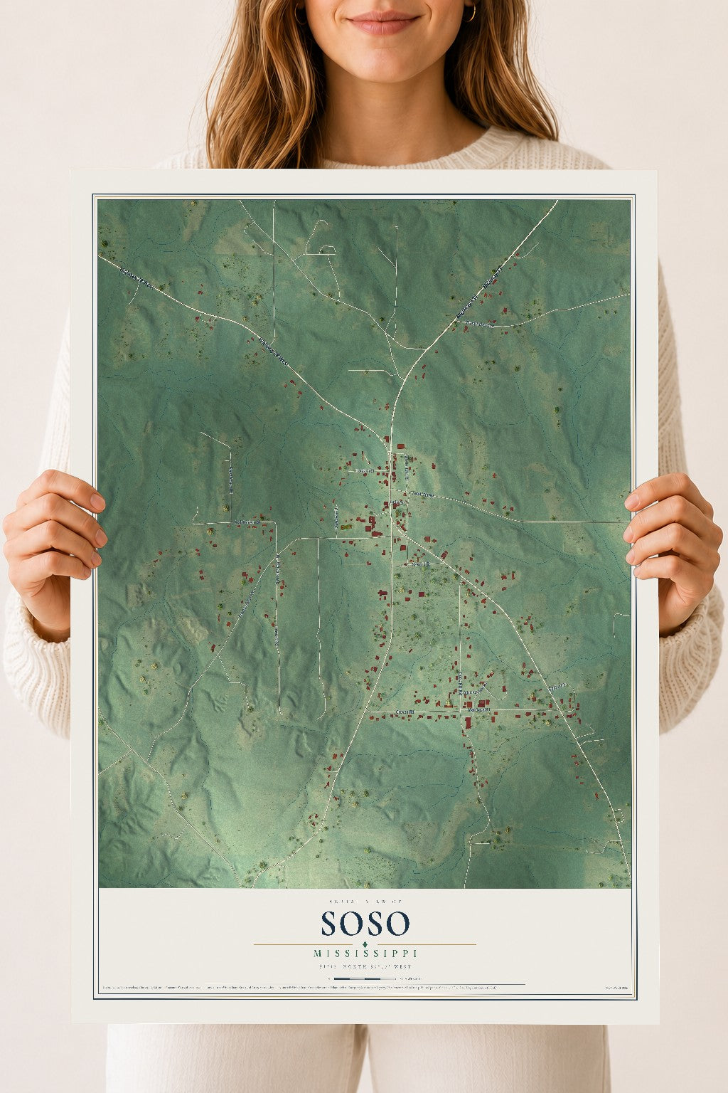 Map of Soso, Mississippi, 18 x 24 inch unframed archival matte print