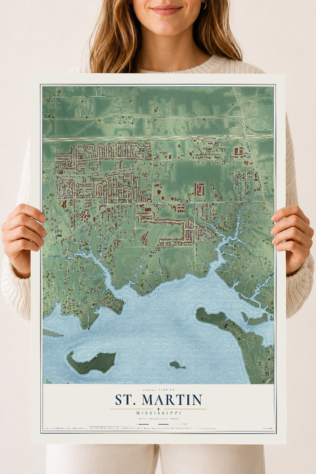 Map of St. Martin, Mississippi, 18 x 24 inch unframed archival matte print