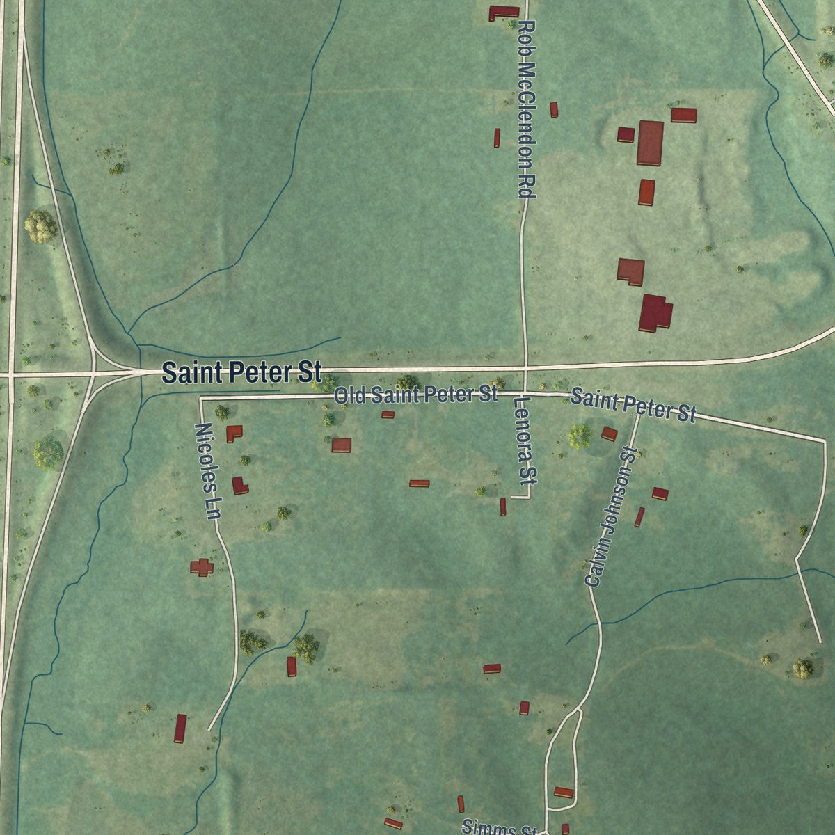 Second close-up of the map of State Line, Mississippi print showing more streets and buildings