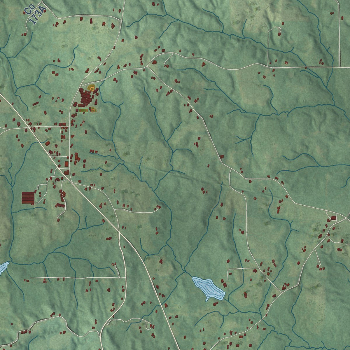 Close-up of the map of Stringer, Mississippi print showing street and building detail