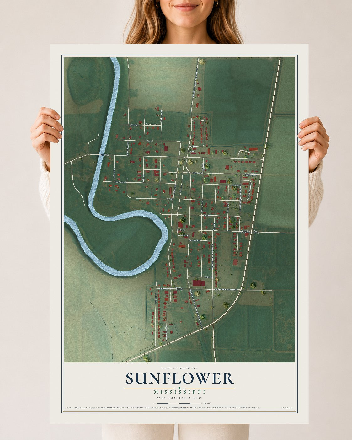 Map of Sunflower, Mississippi, 24 x 36 inch unframed archival matte print