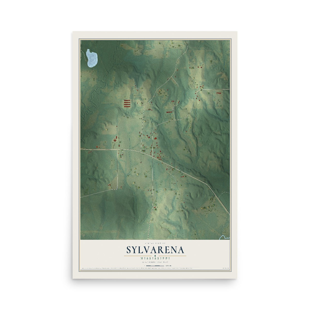 Map of Sylvarena, Mississippi, 12 x 18 inch unframed archival matte print