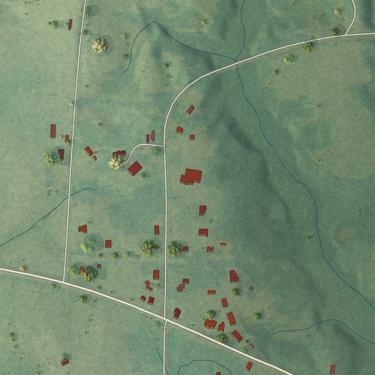Close-up of the map of Sylvarena, Mississippi print showing street and building detail