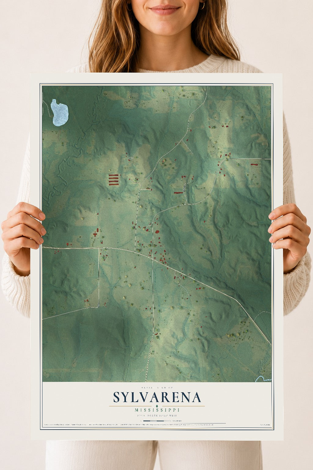 Map of Sylvarena, Mississippi, 18 x 24 inch unframed archival matte print