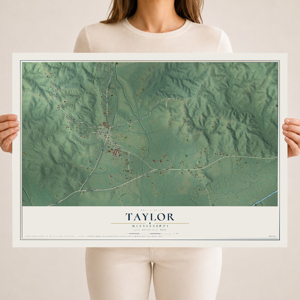 Map of Taylor, Mississippi, 18 x 24 inch unframed archival matte print