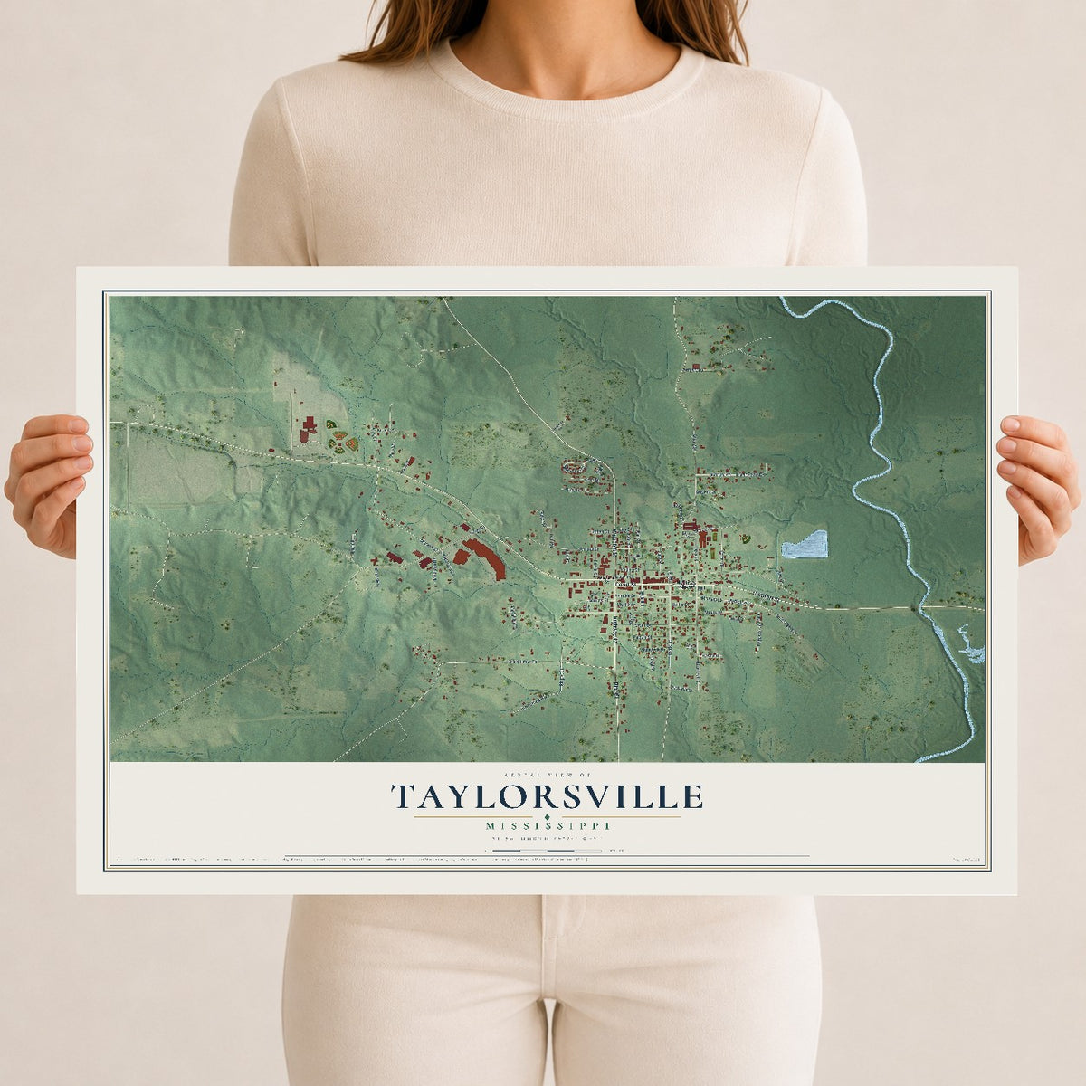 Map of Taylorsville, Mississippi, 12 x 18 inch unframed archival matte print