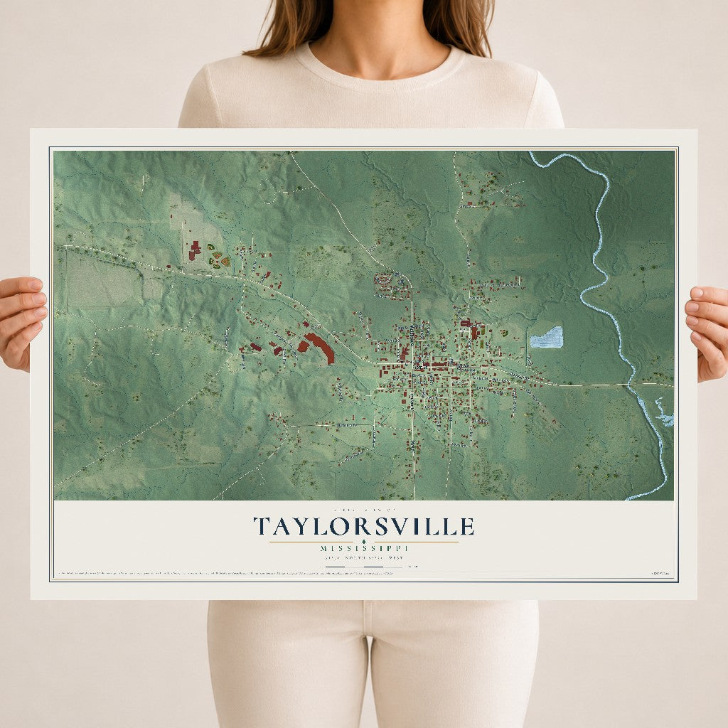 Map of Taylorsville, Mississippi, 18 x 24 inch unframed archival matte print