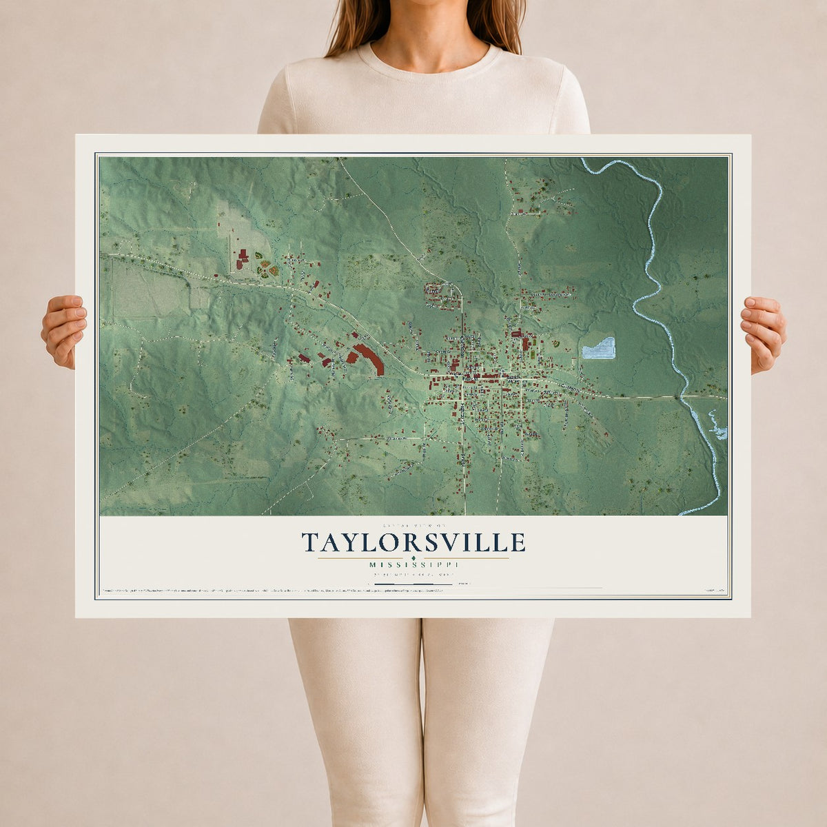 Map of Taylorsville, Mississippi, 24 x 36 inch unframed archival matte print