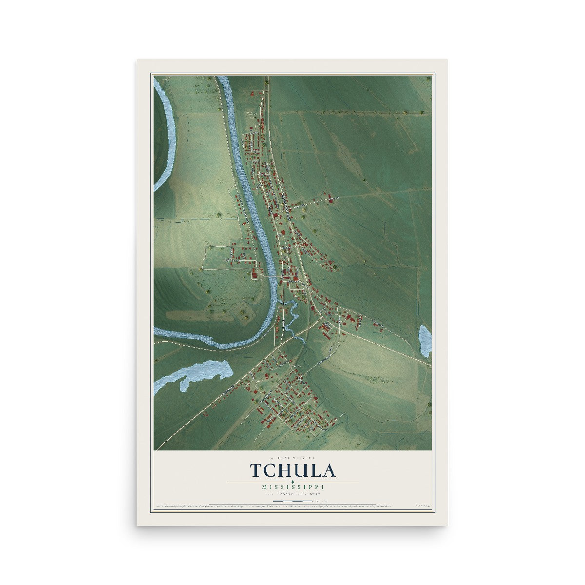 Map of Tchula, Mississippi, 12 x 18 inch unframed archival matte print