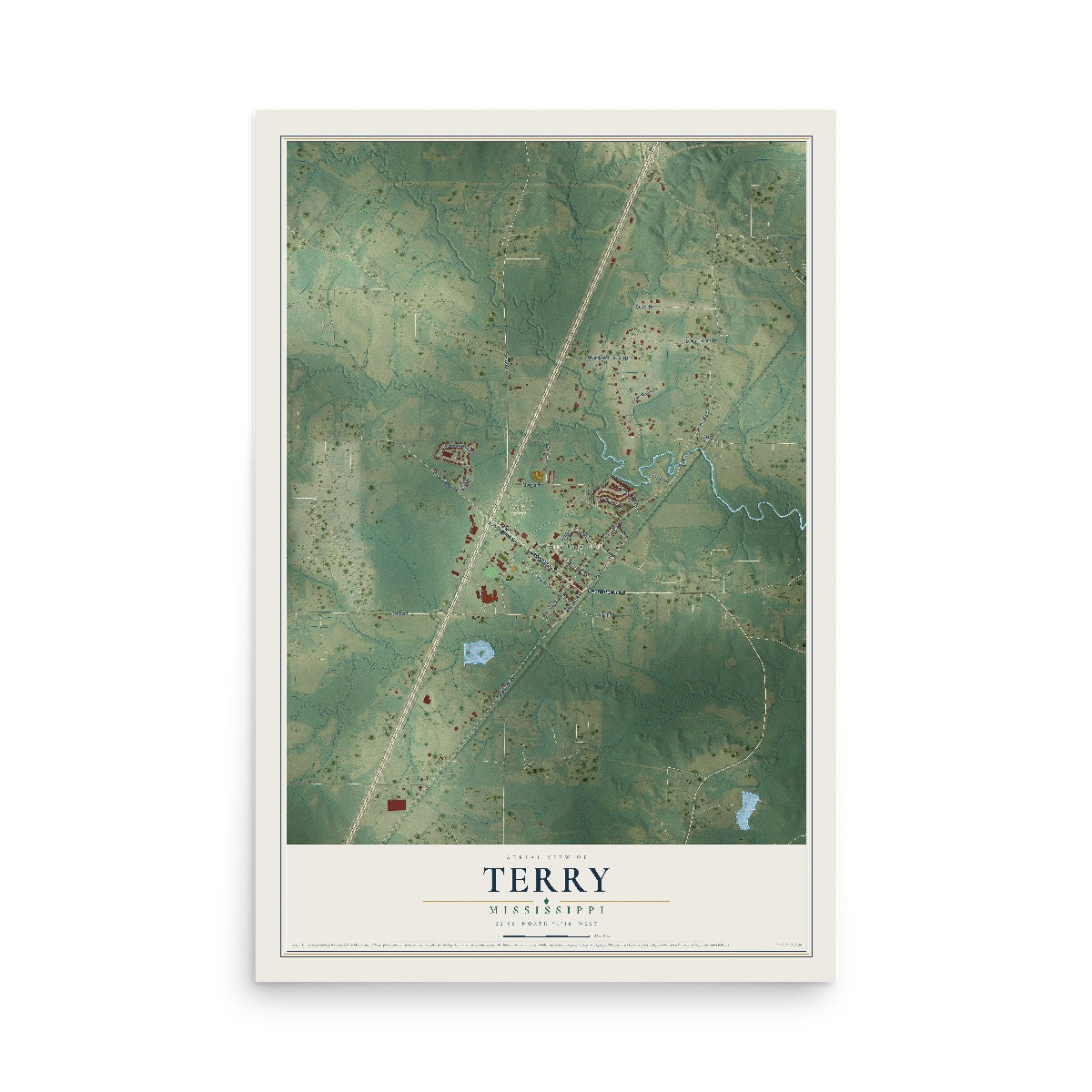 Map of Terry, Mississippi, 12 x 18 inch unframed archival matte print