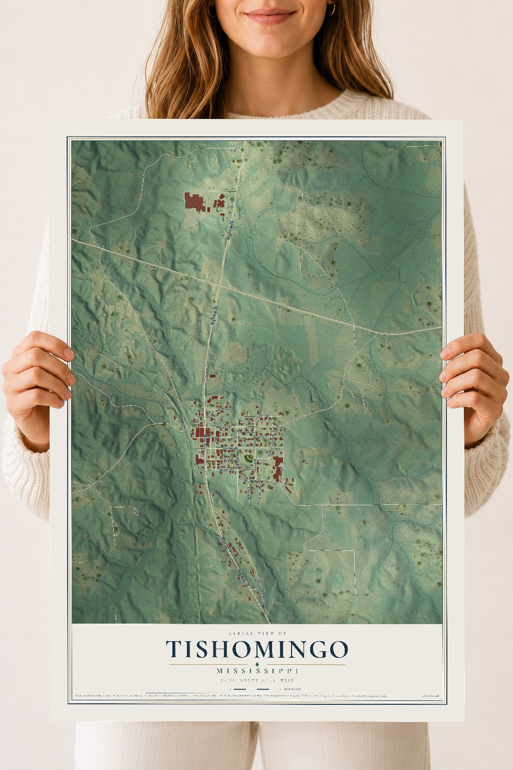 Map of Tishomingo, Mississippi, 18 x 24 inch unframed archival matte print