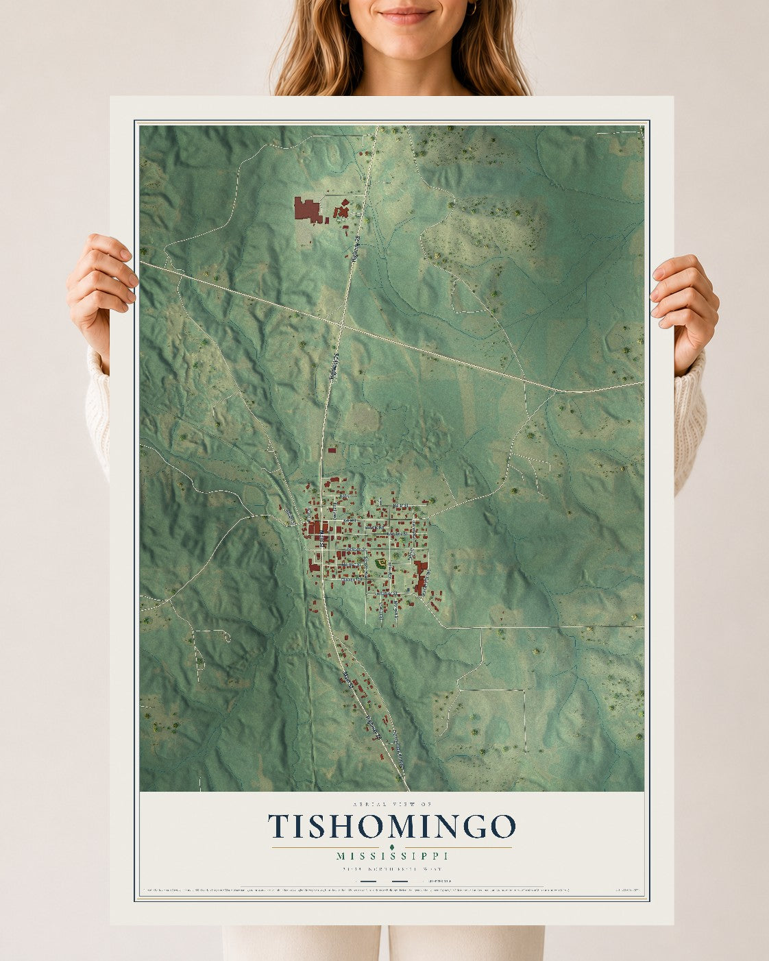 Map of Tishomingo, Mississippi, 24 x 36 inch unframed archival matte print