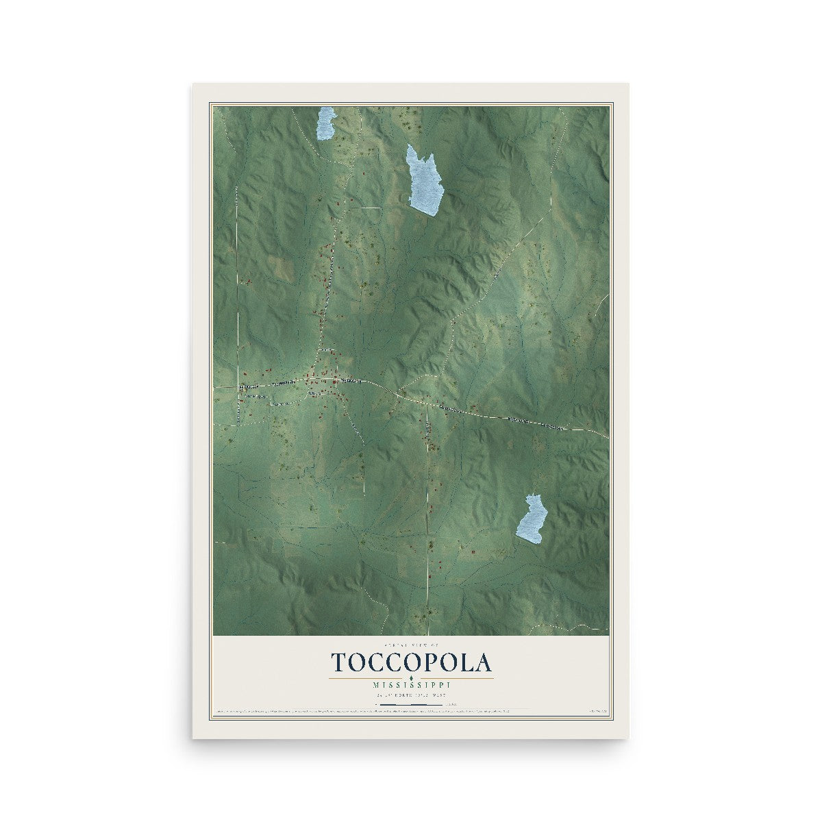 Map of Toccopola, Mississippi, 12 x 18 inch unframed archival matte print