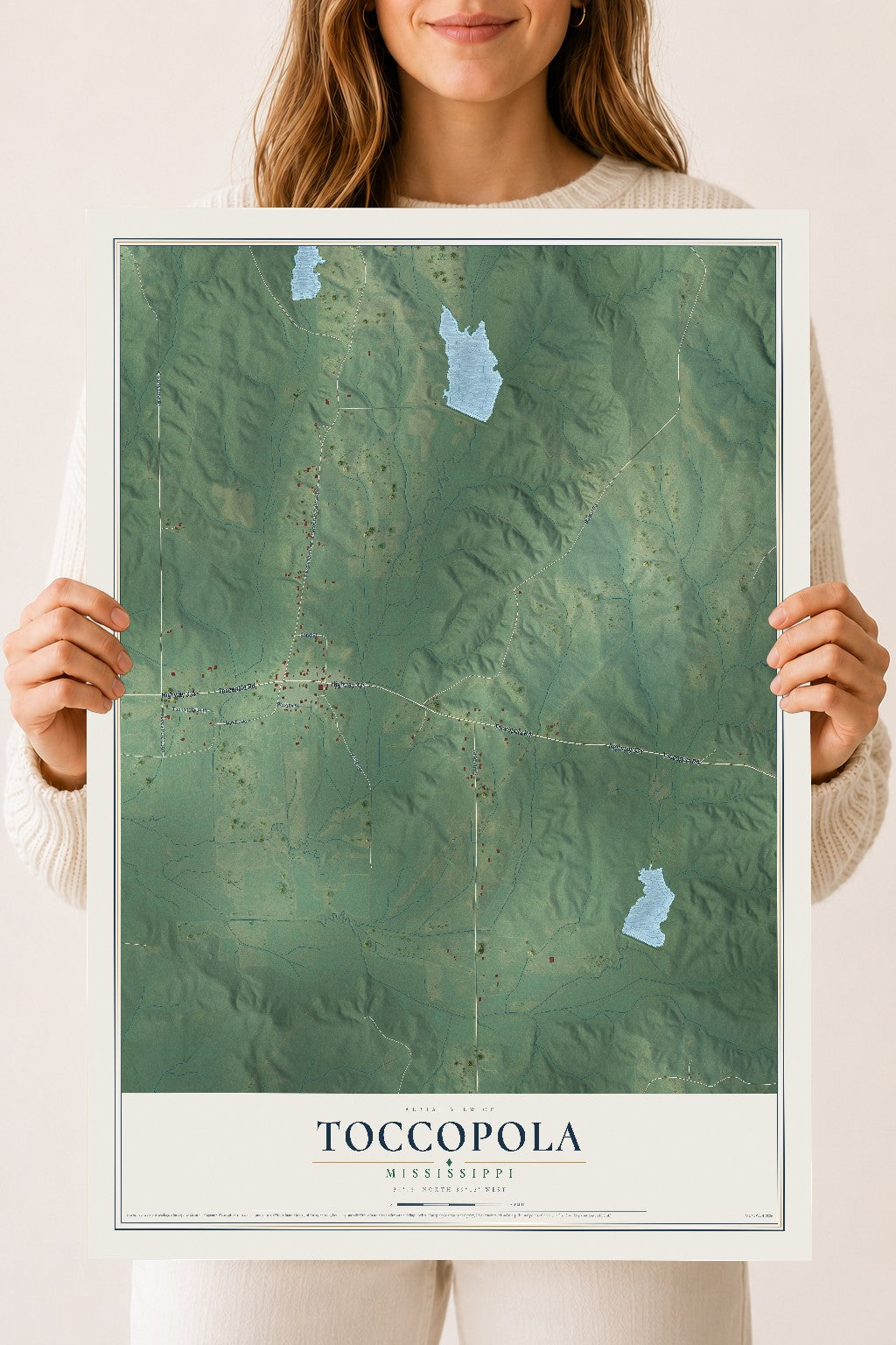 Map of Toccopola, Mississippi, 18 x 24 inch unframed archival matte print