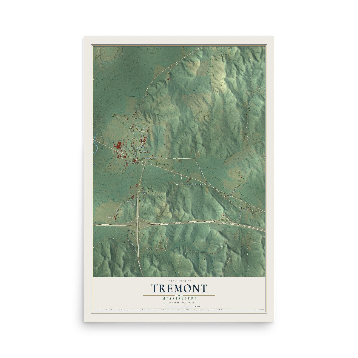 Map of Tremont, Mississippi, 12 x 18 inch unframed archival matte print