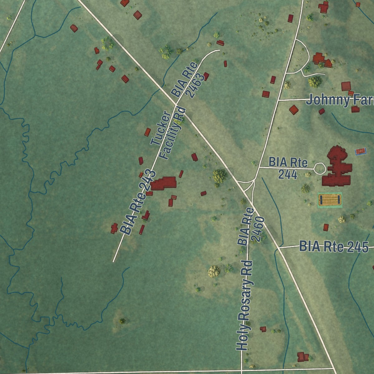 Close-up of the map of Tucker, Mississippi print showing street and building detail