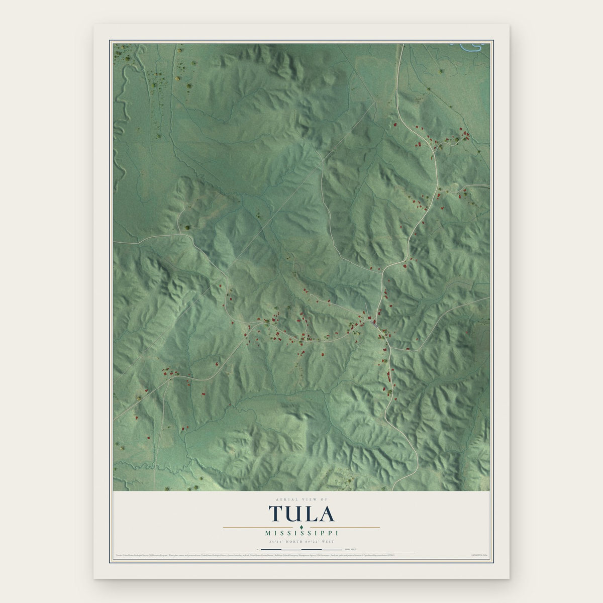Tula, Mississippi map print, the full design
