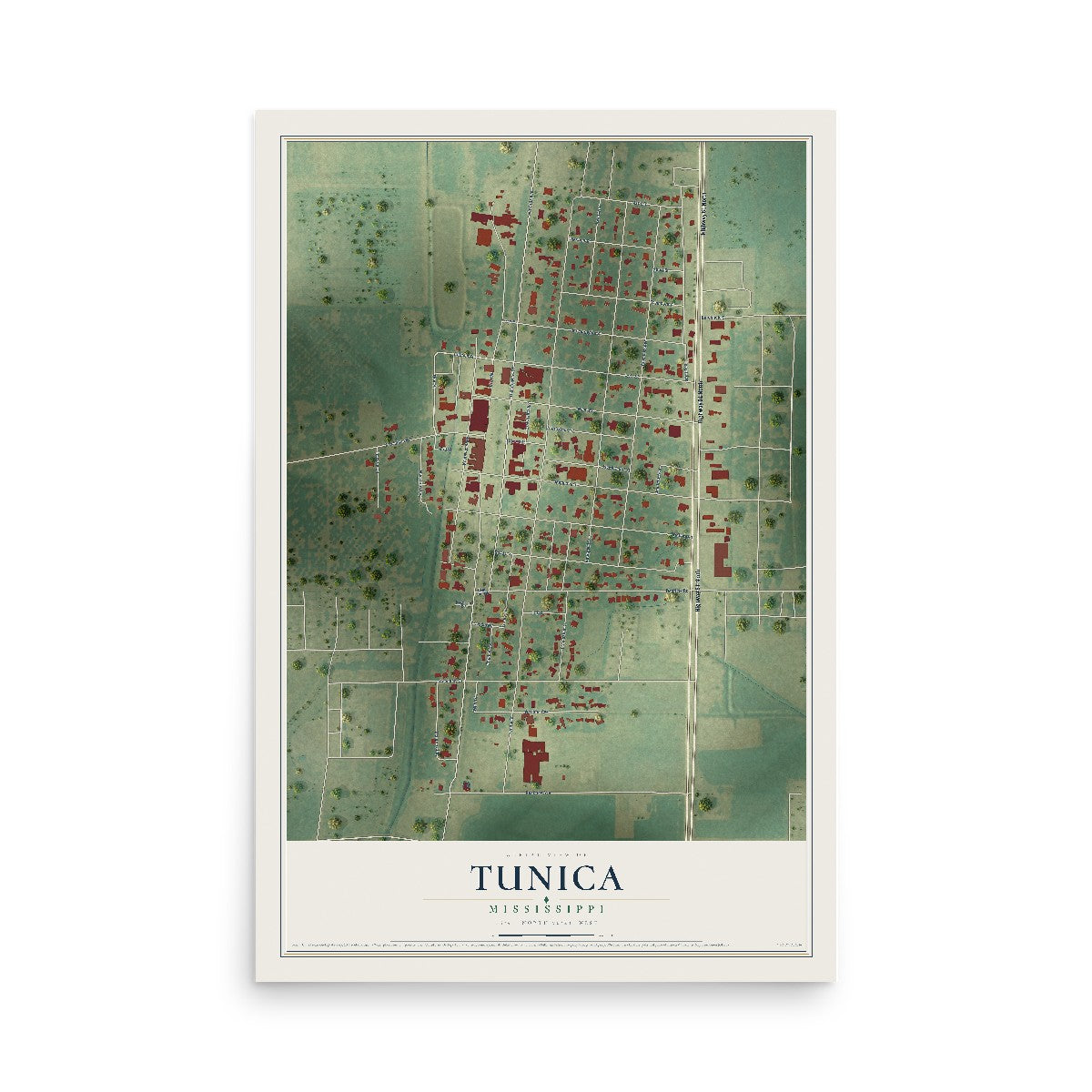 Map of Tunica, Mississippi, 12 x 18 inch unframed archival matte print