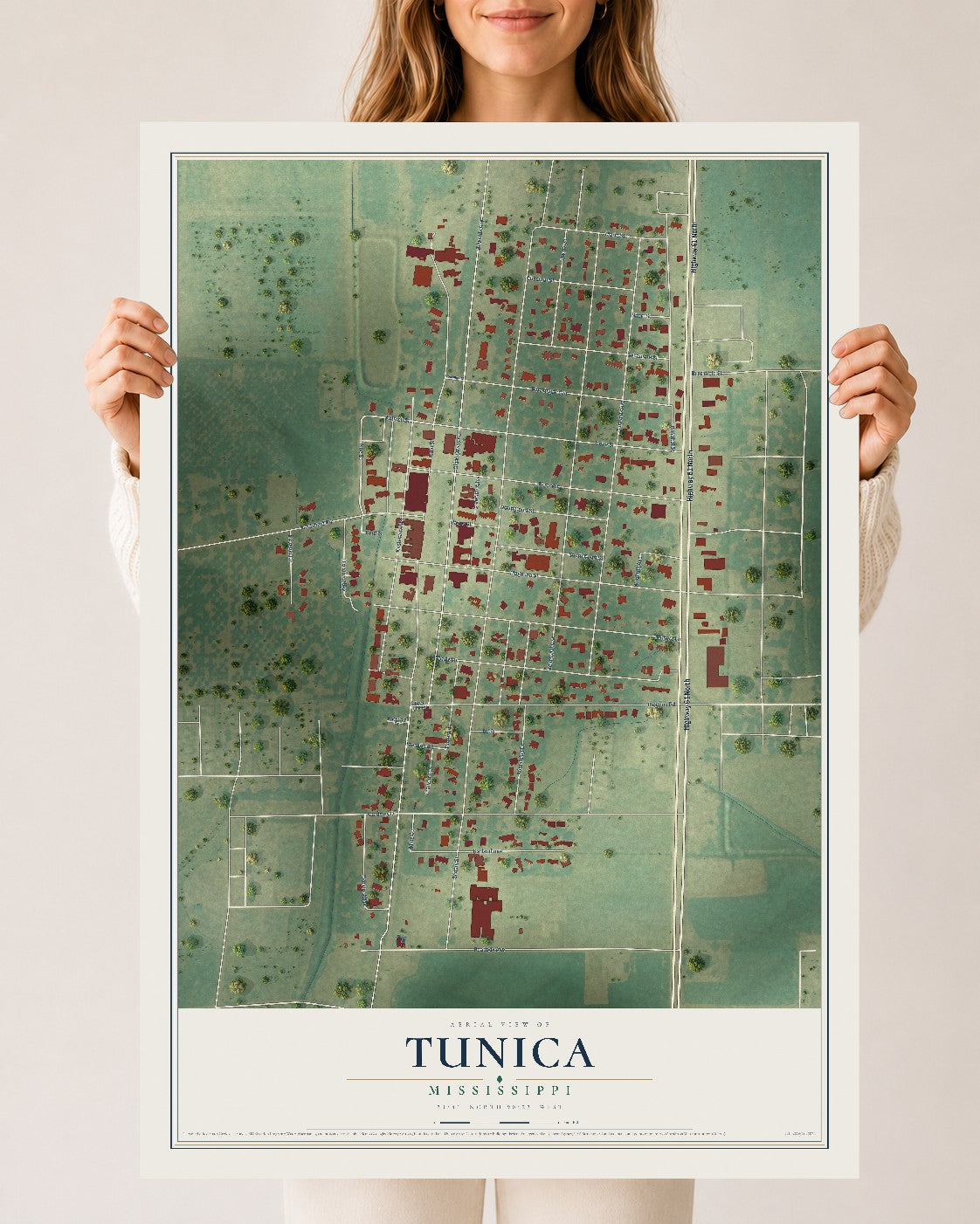 Map of Tunica, Mississippi, 24 x 36 inch unframed archival matte print
