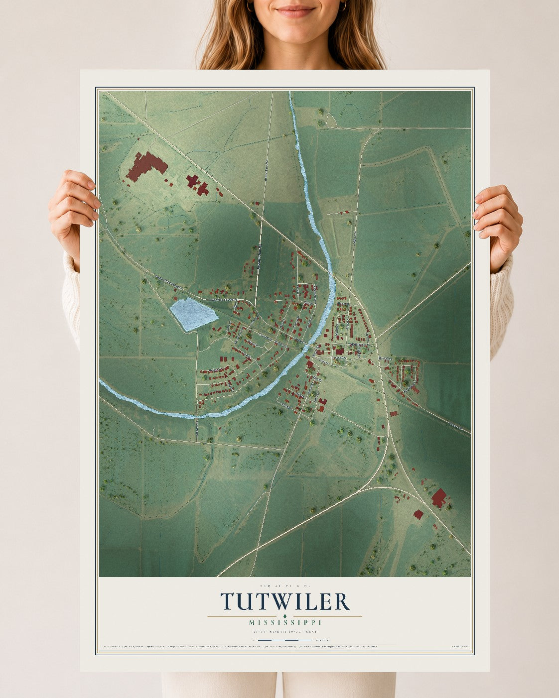 Map of Tutwiler, Mississippi, 24 x 36 inch unframed archival matte print