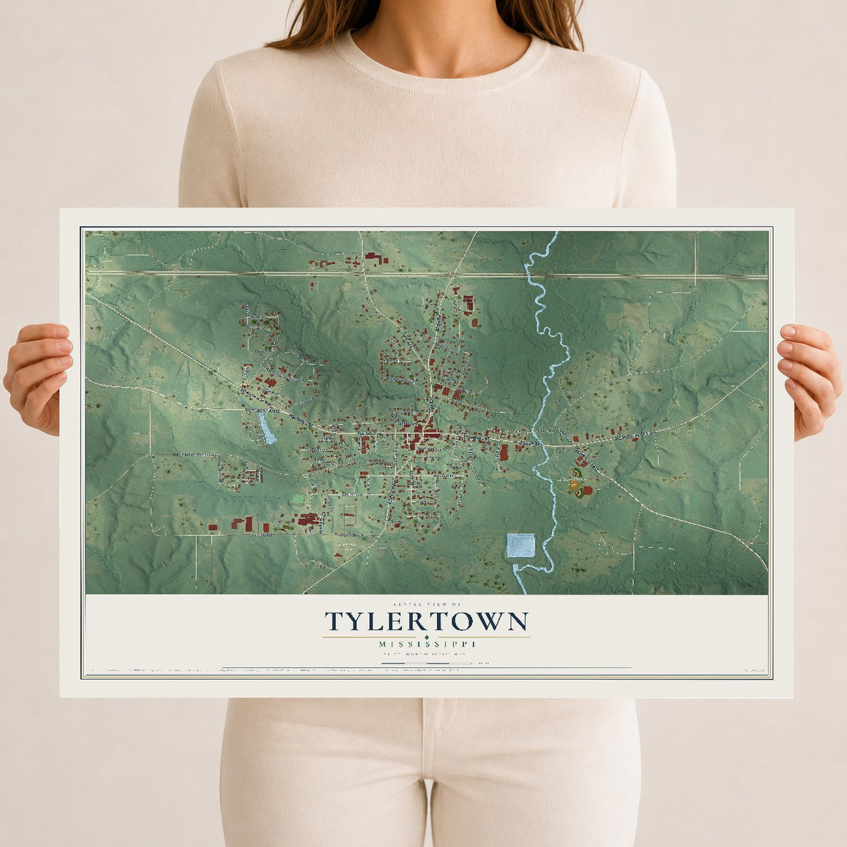 Map of Tylertown, Mississippi, 12 x 18 inch unframed archival matte print