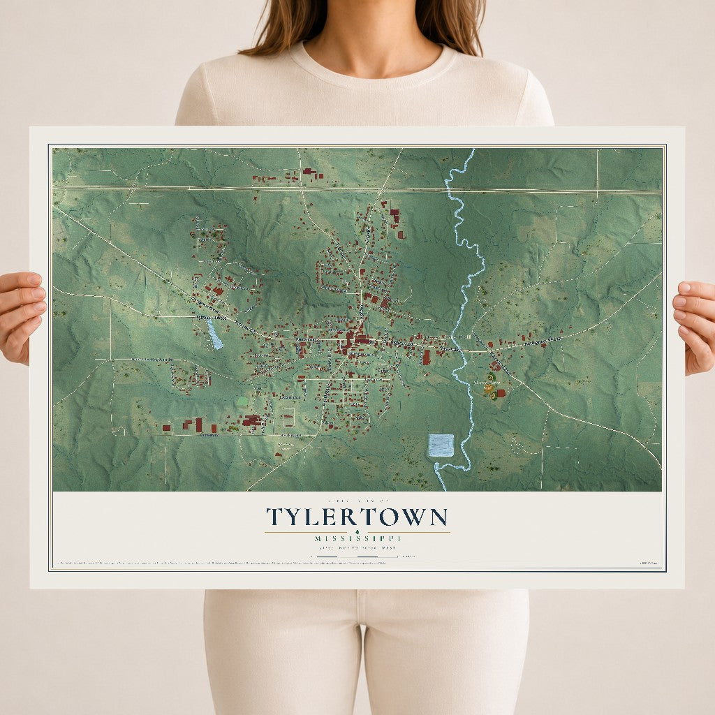 Map of Tylertown, Mississippi, 18 x 24 inch unframed archival matte print