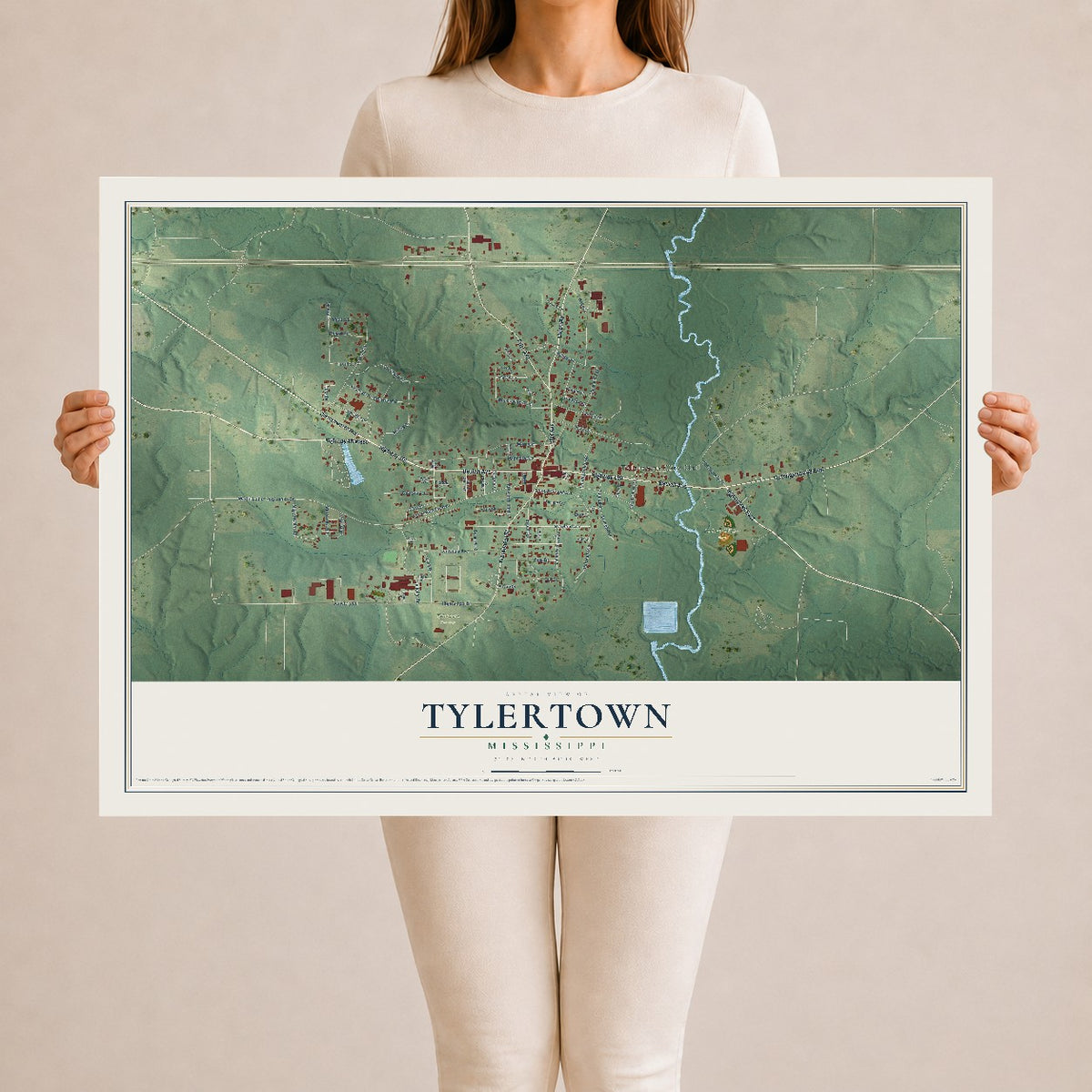 Map of Tylertown, Mississippi, 24 x 36 inch unframed archival matte print