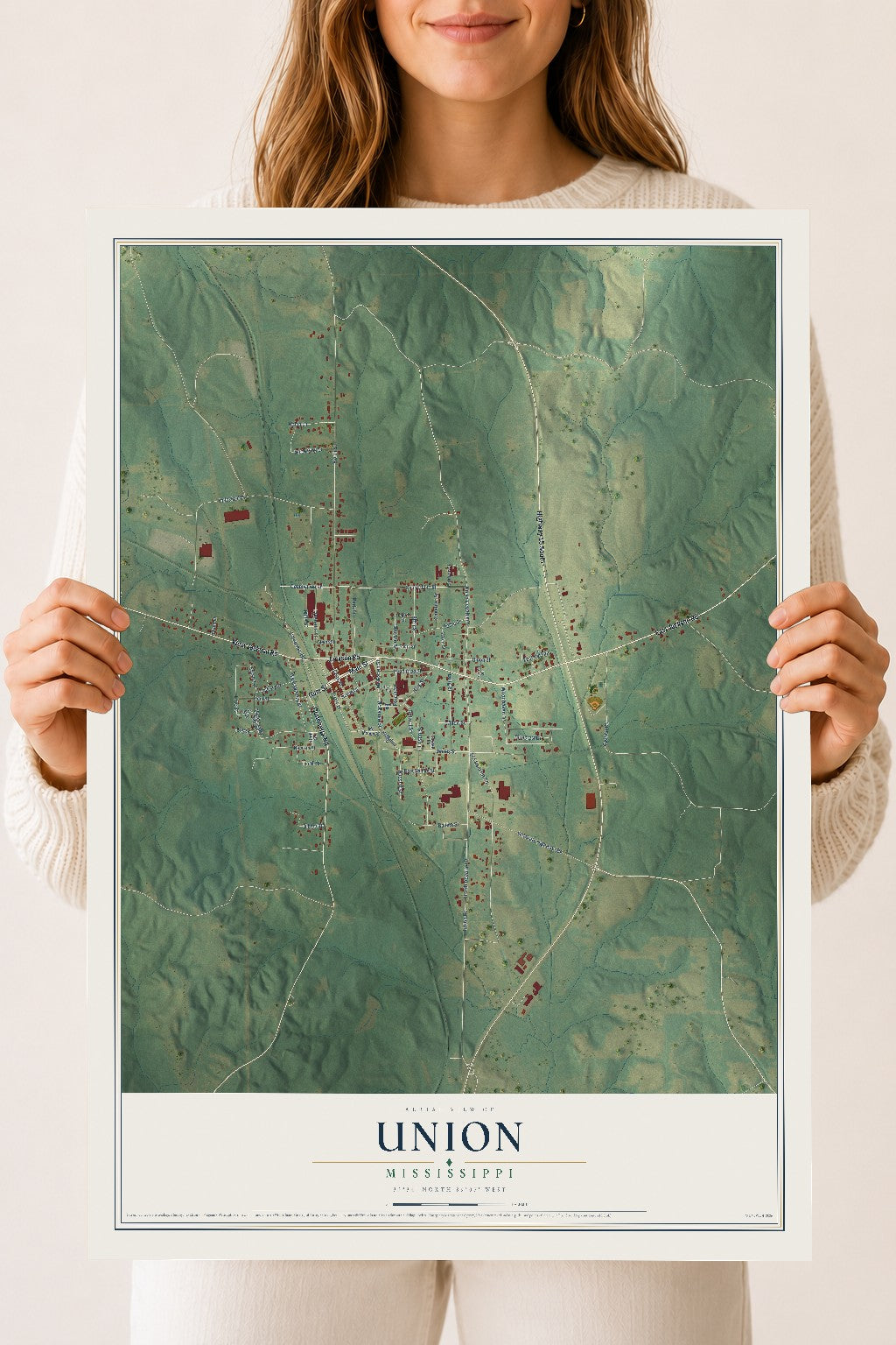 Map of Union, Mississippi, 18 x 24 inch unframed archival matte print