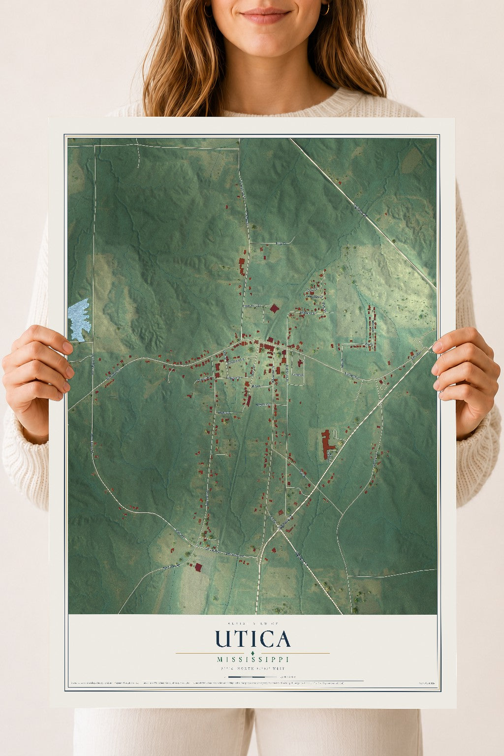Map of Utica, Mississippi, 18 x 24 inch unframed archival matte print
