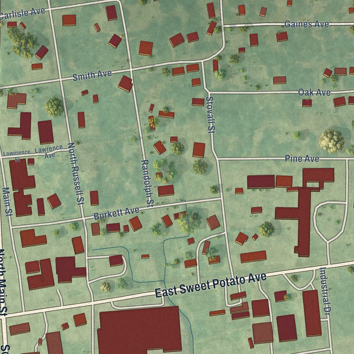 Close-up of the map of Vardaman, Mississippi print showing street and building detail