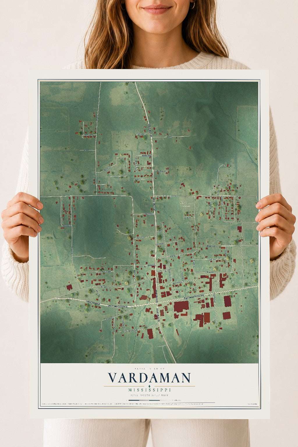 Map of Vardaman, Mississippi, 18 x 24 inch unframed archival matte print