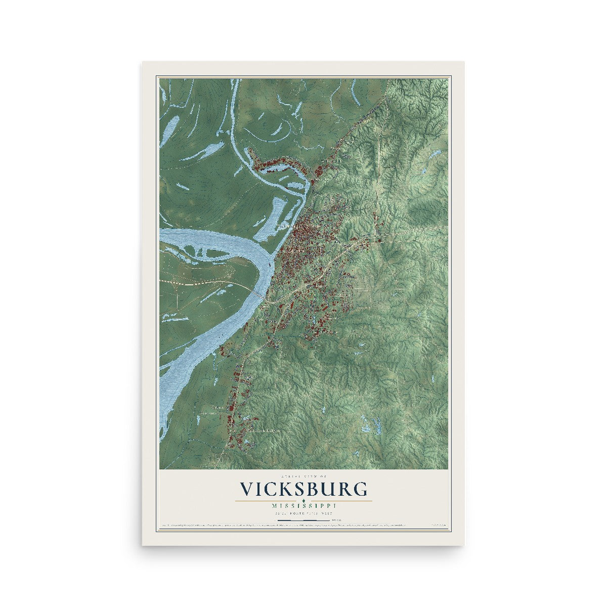 Map of Vicksburg, Mississippi, 12 x 18 inch unframed archival matte print