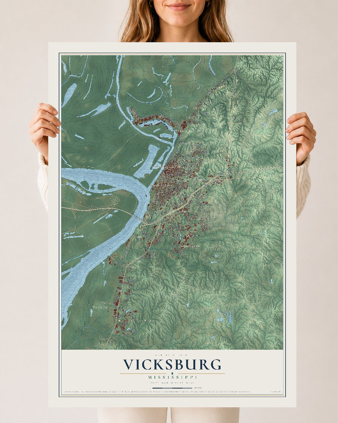 Map of Vicksburg, Mississippi, 24 x 36 inch unframed archival matte print