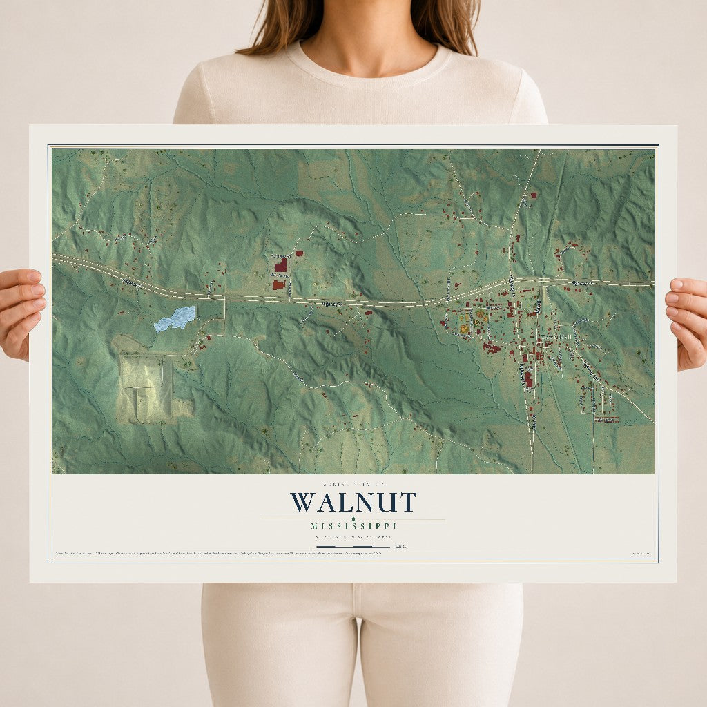 Map of Walnut, Mississippi, 18 x 24 inch unframed archival matte print